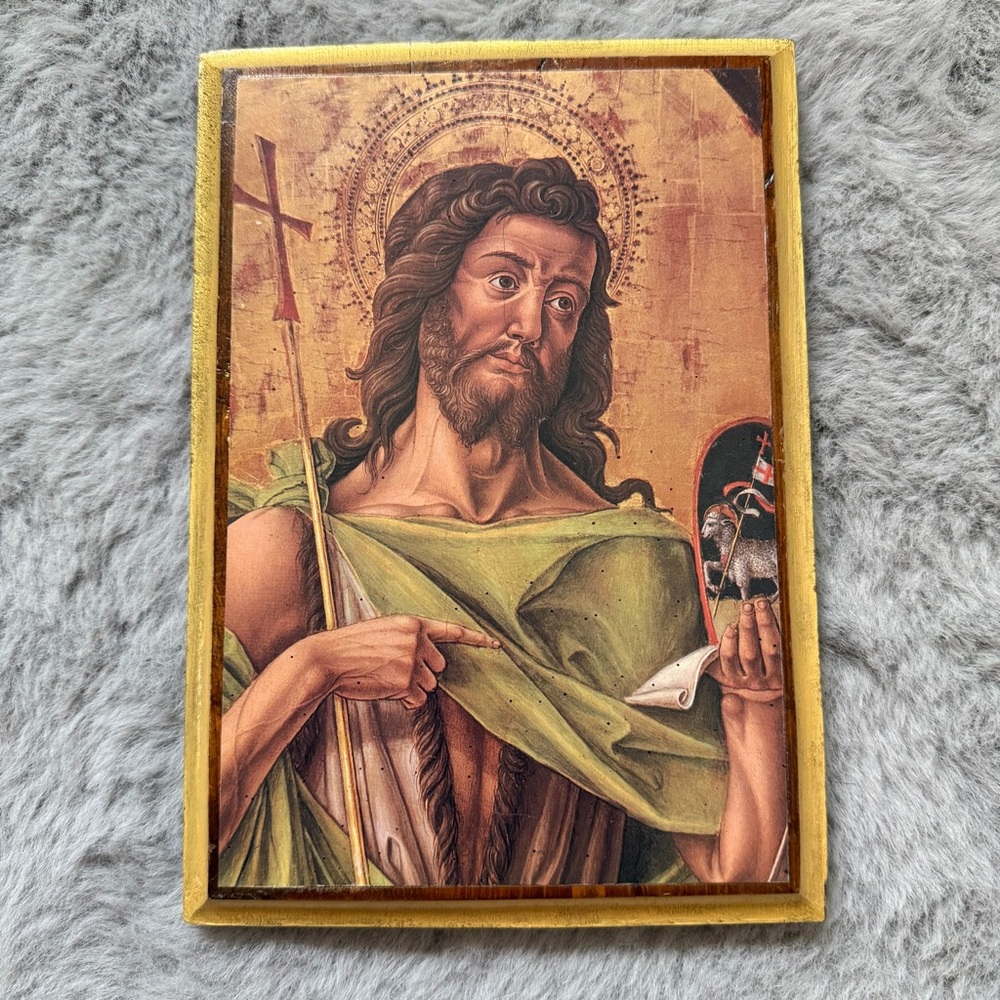 Wooden Christian Icon Saint John The Baptist 6.5 x 9” Renaissance Style